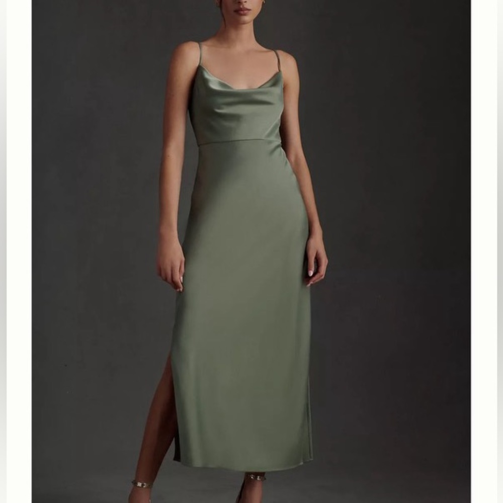 BHLDN Cali Satin Cowl-Neck Midi Slip Dress Sz. 4
